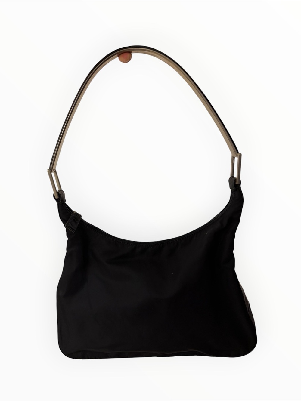 Prada Tessuto Nylon Shoulder Bag Black Croc Trim Silver Handle Made in Italy